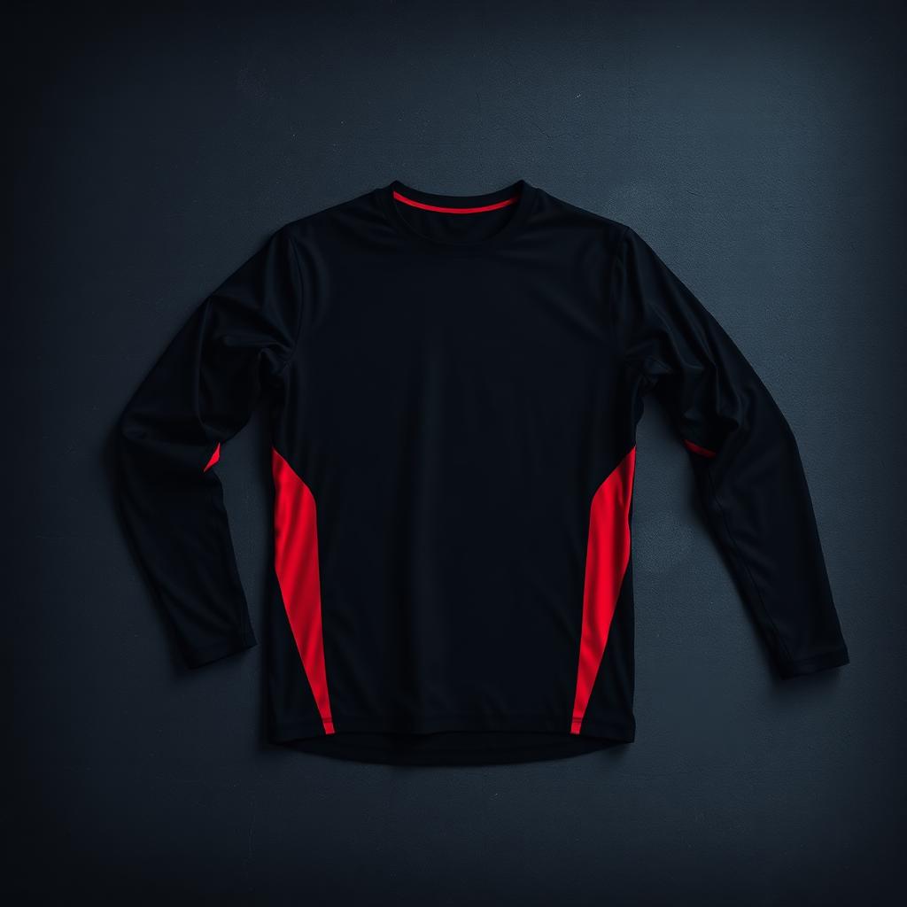 Black and red long-sleeve motocross jersey laid flat